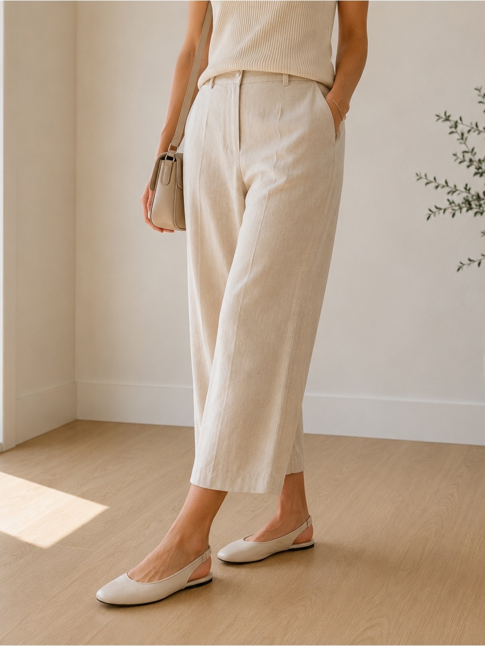 Zara Cream  Slingback Ballet Flats 37 6.5 Minimalist Quiet Luxury